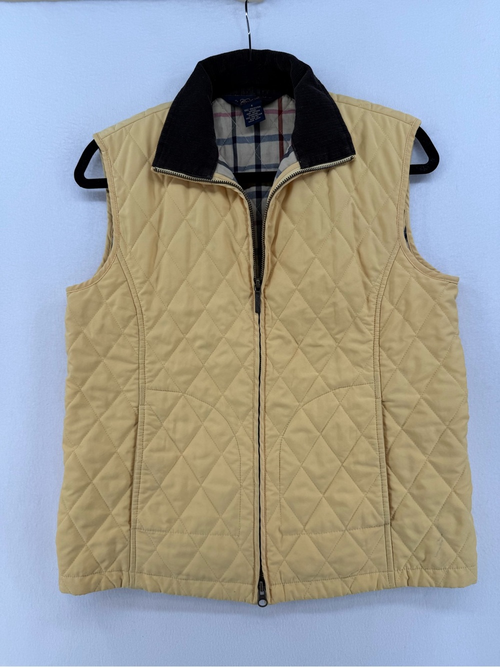 Brooks Brothers Quilted Sleeveless Vest Corduroy collar nova check lining Sz 6